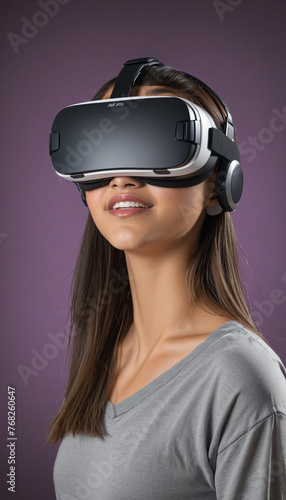 a teenage hispanic girl using a vr virtual reality headset 