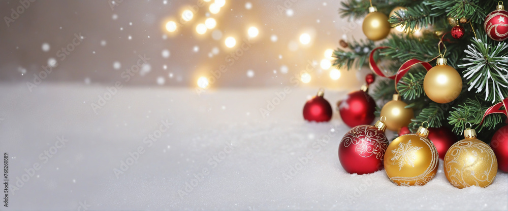 christmas festive greeting celebrate  background christmas tree and beautiful decorate ornament with blur shiny lighting 