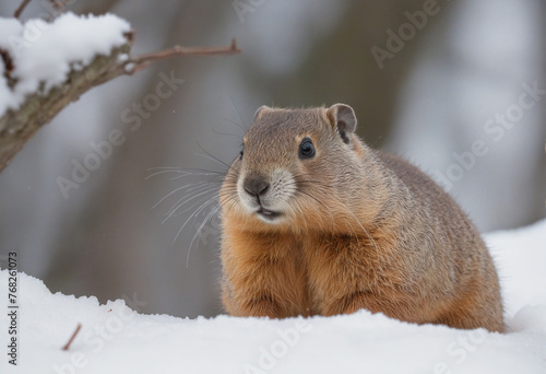 Groundhog in snow landscape