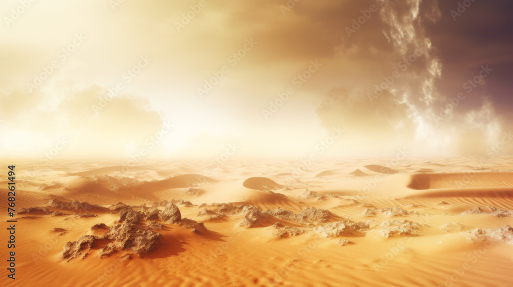 Obraz premium Yellow Dusty Sandy Desert. Climate Change Concept