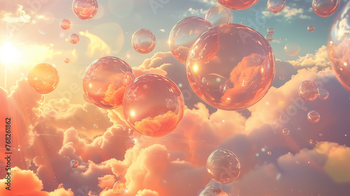 3d illustration of abstract background with air bubbles and sunbeams photo