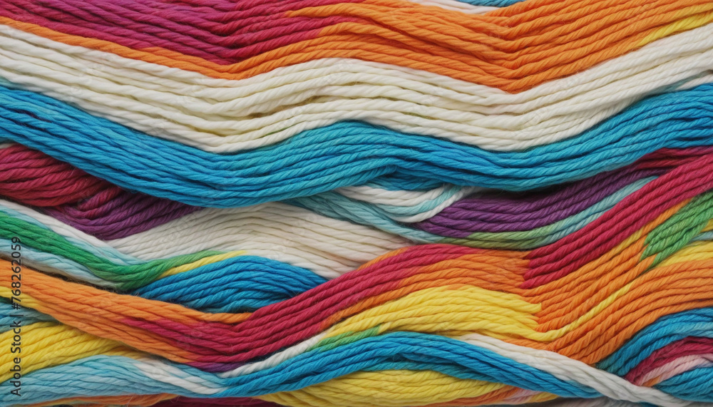 Craft, hobby, handmade background with bright colored wave yarn of thread