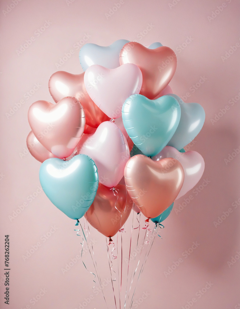 Pastel color heart balloons for celebration or party