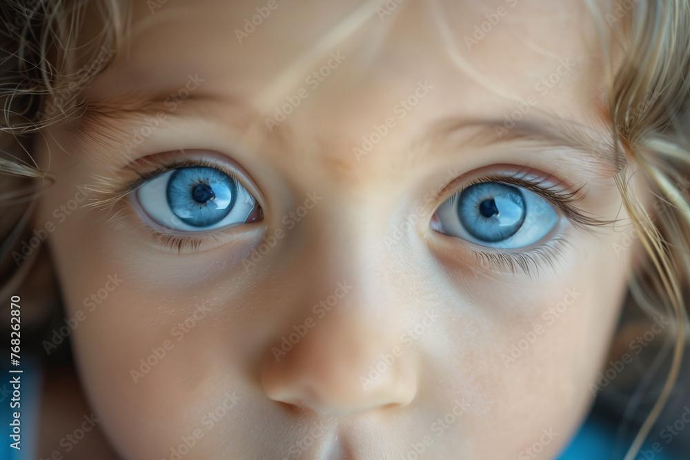 Close-up of a blonde girl child with beautiful blue eyes Close-up of a blonde girl child with beautiful blue eyes