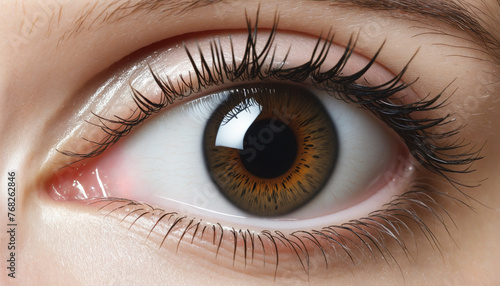 wonderful excited female eye with brown iris photo