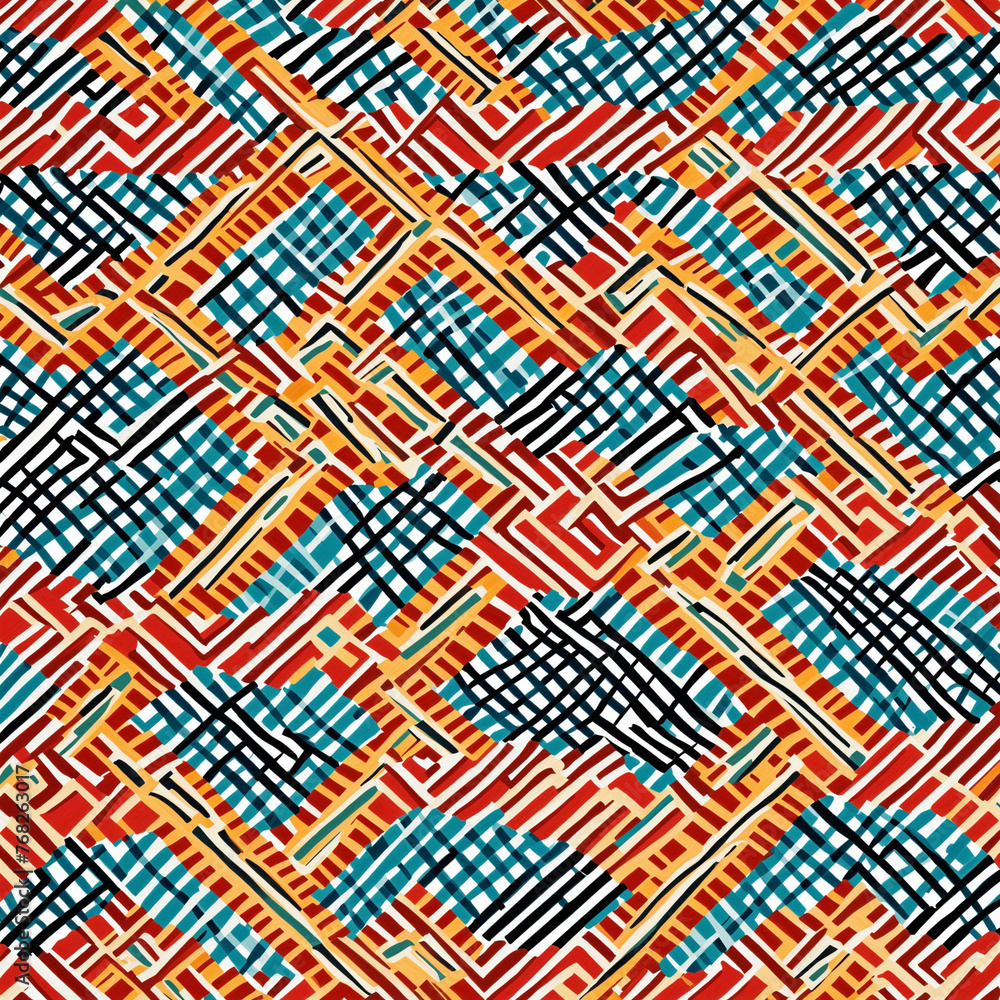 Colorful geometric grid line seamless pattern. Retro rainbow plaid style background. Abstract tartan fabric texture illustration. Colorful geometric grid line seamless pattern. Retro rainbow plaid style background. Abstract tartan fabric texture illustration.