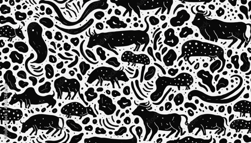Black and white cow print seamless pattern. Retro abstract pattern in monochrome color. Wallpaper design. Black and white cow print seamless pattern. Retro abstract pattern in monochrome color. Wallpaper design.