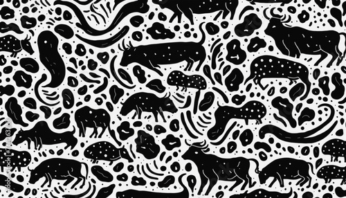Black and white cow print seamless pattern. Retro abstract pattern in monochrome color. Wallpaper design.