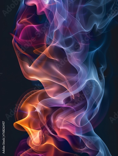 Close-up view of billowing smoke against a black backdrop