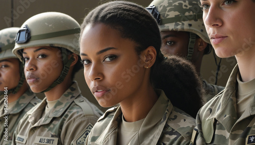 Army soldiers portrait, close up us army troop - young women