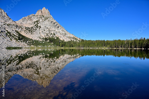 Ragged Peak reflected in Lower Young Lake, Yosemite National Park, California. 