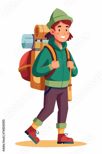 Vector illustration of a backpacker with a lot of stuff on its back.