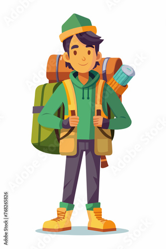 Vector illustration of a backpacker with a lot of stuff on its back.