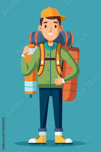 Vector illustration of a backpacker with a lot of stuff on its back.