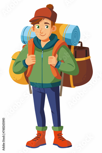 Vector illustration of a backpacker with a lot of stuff on its back.