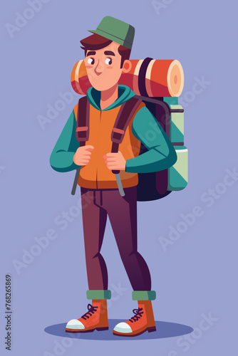 Vector illustration of a backpacker with a lot of stuff on its back.