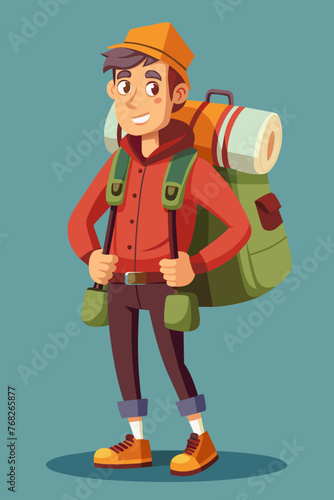 Vector illustration of a backpacker with a lot of stuff on its back.