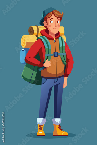 Vector illustration of a backpacker with a lot of stuff on its back.