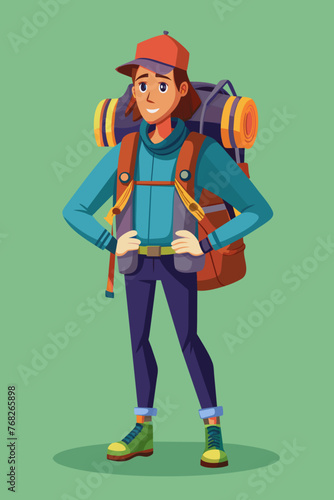 Vector illustration of a backpacker with a lot of stuff on its back.