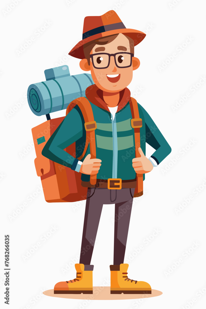 Vector illustration of a backpacker with a lot of stuff on its back. Vector illustration of a backpacker with a lot of stuff on its back.