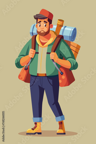 Vector illustration of a backpacker with a lot of stuff on its back.