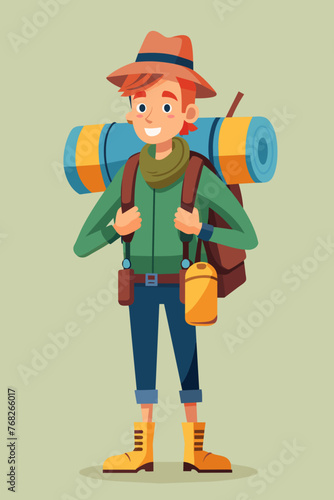 Vector illustration of a backpacker with a lot of stuff on its back.