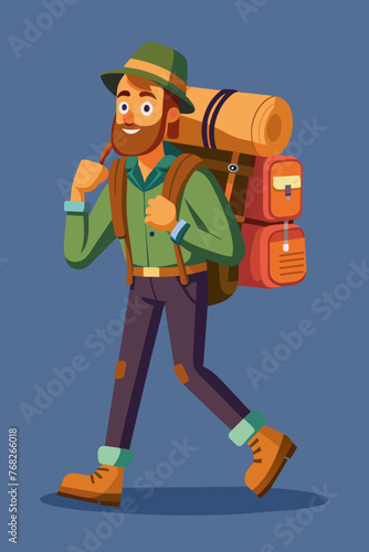 Vector illustration of a backpacker with a lot of stuff on its back.
