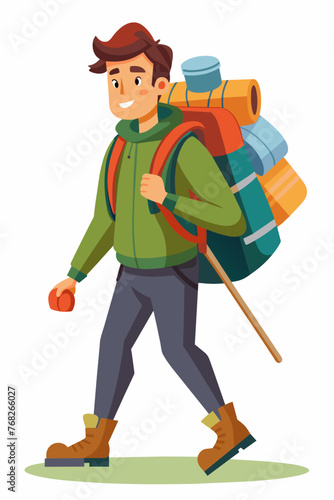 Vector illustration of a backpacker with a lot of stuff on its back.