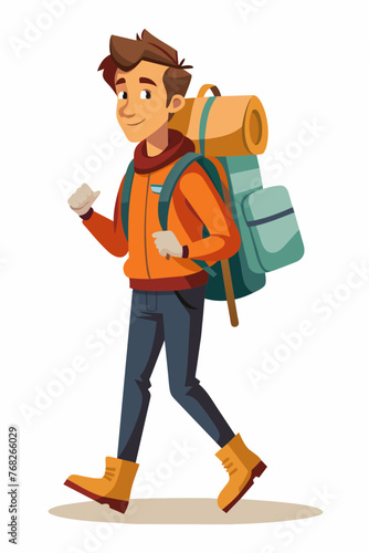 Vector illustration of a backpacker with a lot of stuff on its back.
