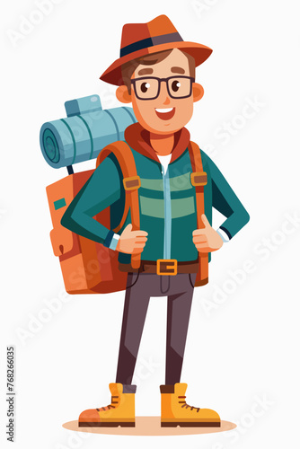 Vector illustration of a backpacker with a lot of stuff on its back.