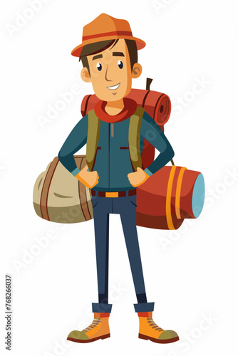 Vector illustration of a backpacker with a lot of stuff on its back.