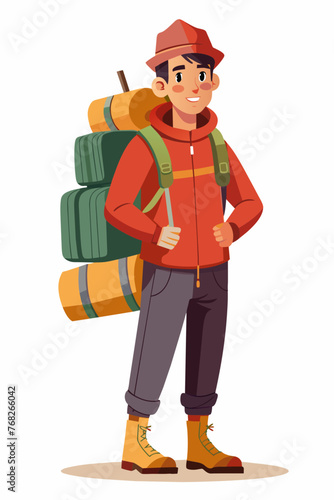 Vector illustration of a backpacker with a lot of stuff on its back.