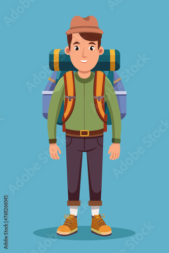 Vector illustration of a backpacker with a lot of stuff on its back.