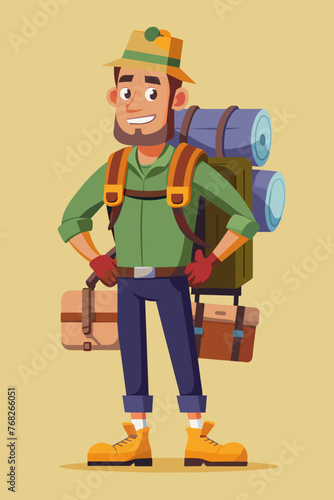 Vector illustration of a backpacker with a lot of stuff on its back.