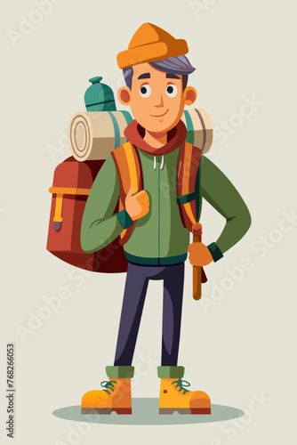 Vector illustration of a backpacker with a lot of stuff on its back.