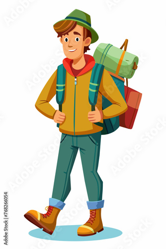 Vector illustration of a backpacker with a lot of stuff on its back.