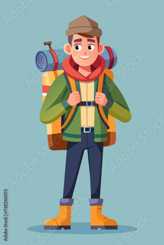 Vector illustration of a backpacker with a lot of stuff on its back.