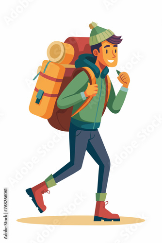 Vector illustration of a backpacker with a lot of stuff on its back.