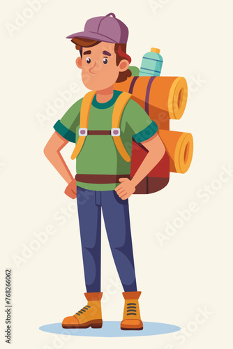 Vector illustration of a backpacker with a lot of stuff on its back.