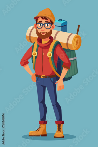 Vector illustration of a backpacker with a lot of stuff on its back.