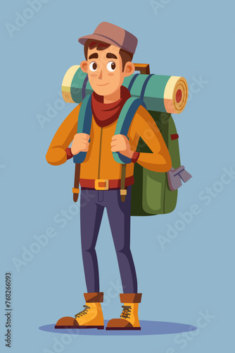 Vector illustration of a backpacker with a lot of stuff on its back.