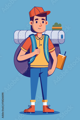 Vector illustration of a backpacker with a lot of stuff on its back.