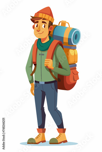 Vector illustration of a backpacker with a lot of stuff on its back.
