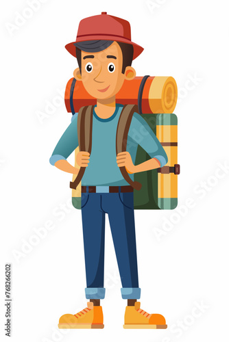 Vector illustration of a backpacker with a lot of stuff on its back.