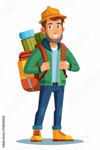 Vector illustration of a backpacker with a lot of stuff on its back.
