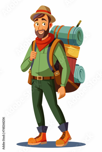 Vector illustration of a backpacker with a lot of stuff on its back.