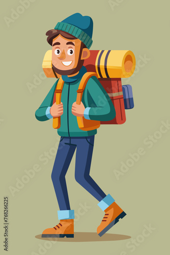 Vector illustration of a backpacker with a lot of stuff on its back.