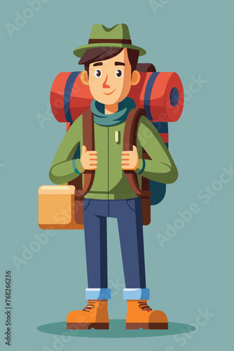 Vector illustration of a backpacker with a lot of stuff on its back.