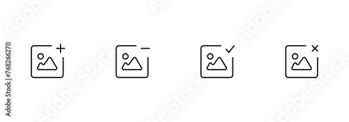 Add Image icon vector. Add Photo sign. remove image icon. right photo, photo cross icon. Editable stroke. Vector illustration. 