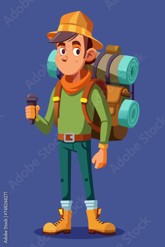 Vector illustration of a backpacker with a lot of stuff on its back.